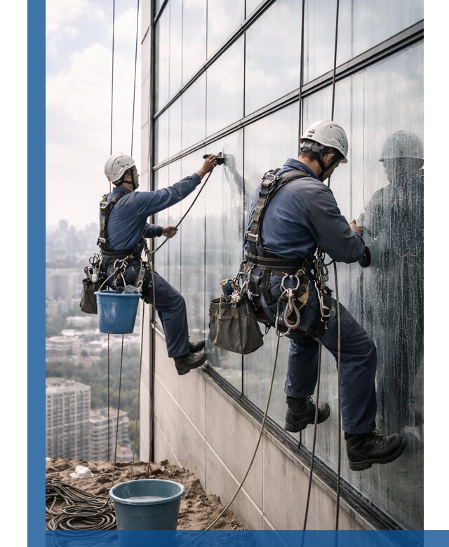 Профессиональная мойка фасадных окон альпинистами в Качканаре