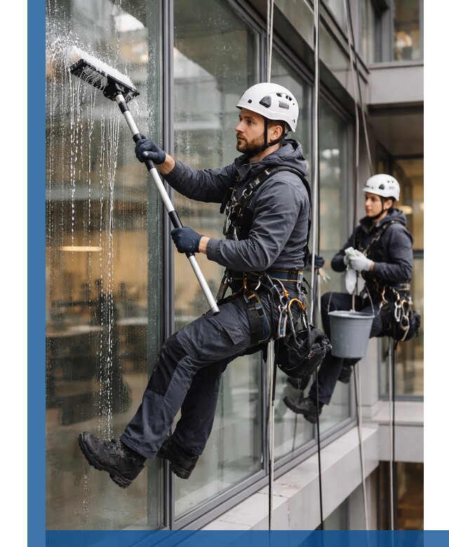 Профессиональная мойка витражей промышленными альпинистами в Качканаре