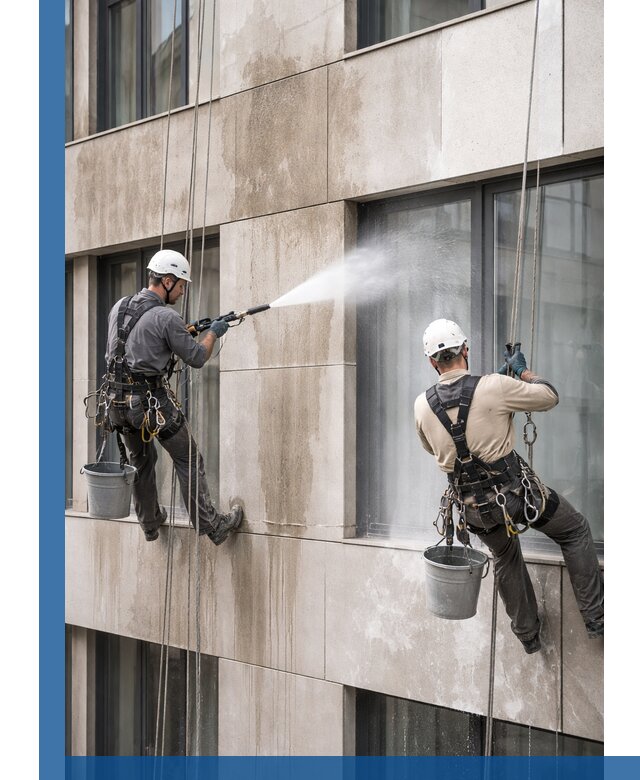 Послестроительная мойка фасада промышленным альпинизмом в Качканаре