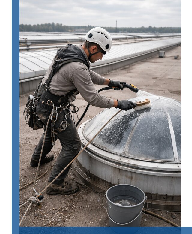 Мойка зенитных фонарей на кровле для промышленных объектов в Качканаре