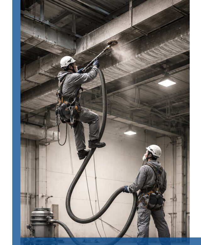 Обеспыливание потолочных конструкций в Качканаре промышленным альпинизмом