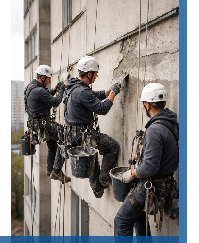 Ремонт бетонных элементов фасада в Качканаре от 2563 р. | ВЫСОТНИК-Кчк