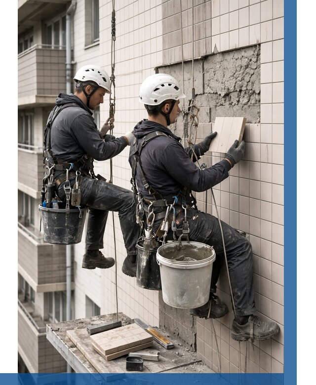 Ремонт облицовки фасада плиткой в Качканаре от 1846 р. | ВЫСОТНИК-Кчк