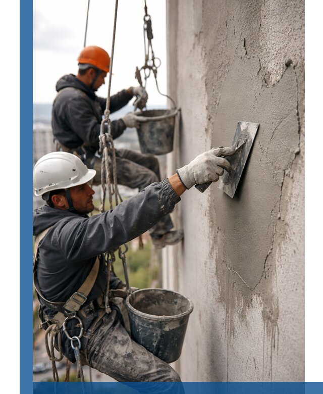 Штукатурка фасада на высоте в Качканаре профессиональные работы