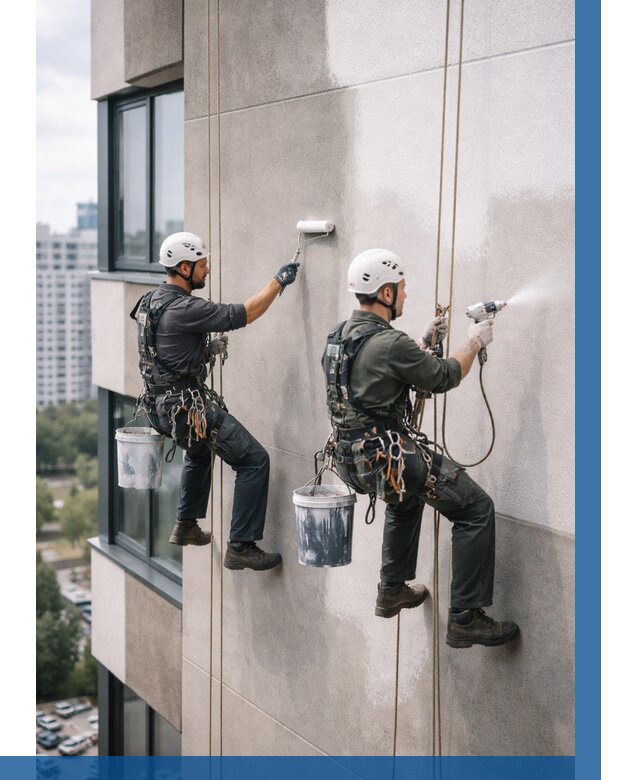 Покраска фасада альпинистами в Качканаре от 308 р. | ВЫСОТНИК-Кчк