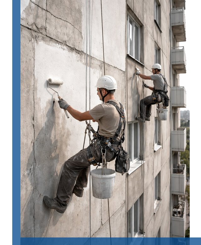 Покраска бетонного фасада в Качканаре для жилых и промышленных объектов