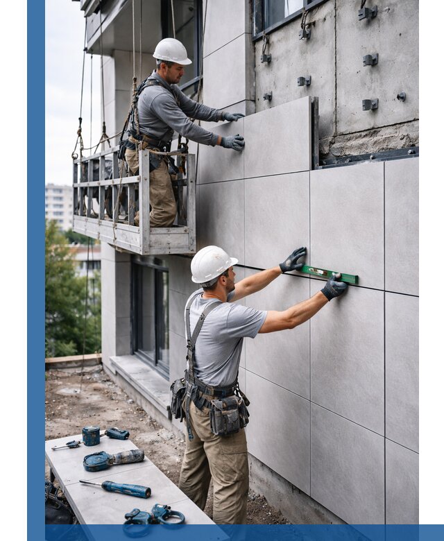 Монтаж керамогранита на фасад в Качканаре под ключ с гарантией качества