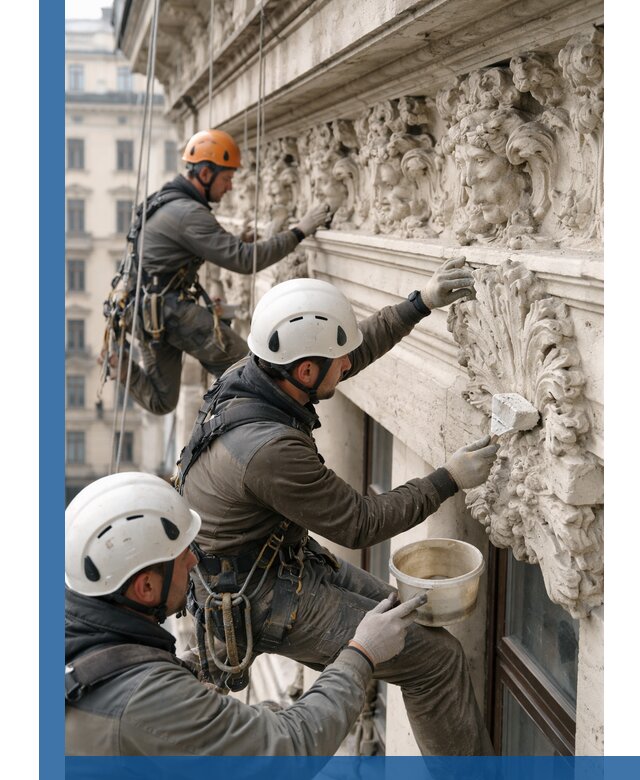 Реставрация фасадной лепнины с высотными работами в Качканаре