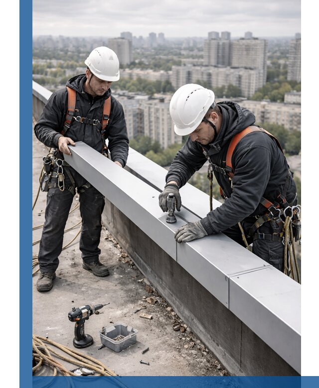 Монтаж парапетных крышек и ограждений кровли в Качканаре