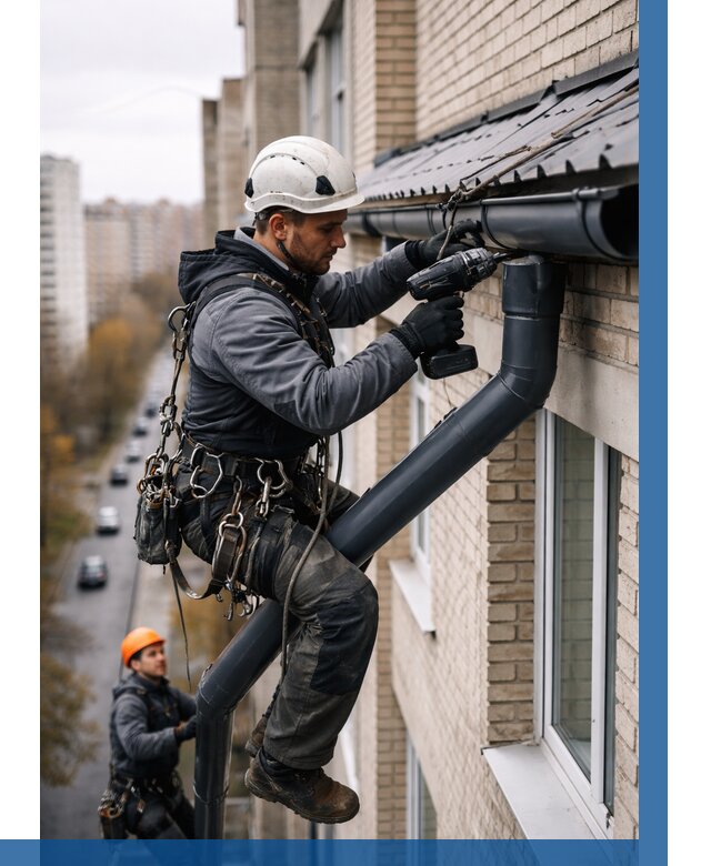 Монтаж водосточной системы на здании в Качканаре от 5127 р. | ВЫСОТНИК-Кчк