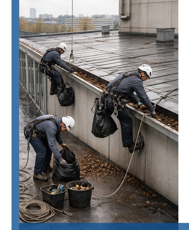 Очистка кровли по периметру в Качканаре силами промышленных альпинистов