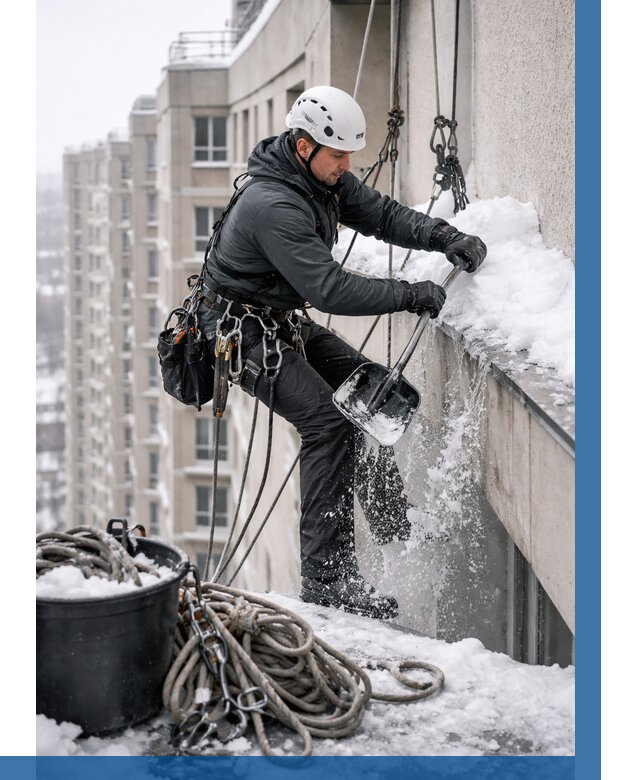 Очистка карнизов от снега в Качканаре от 308 р. | ВЫСОТНИК-Кчк