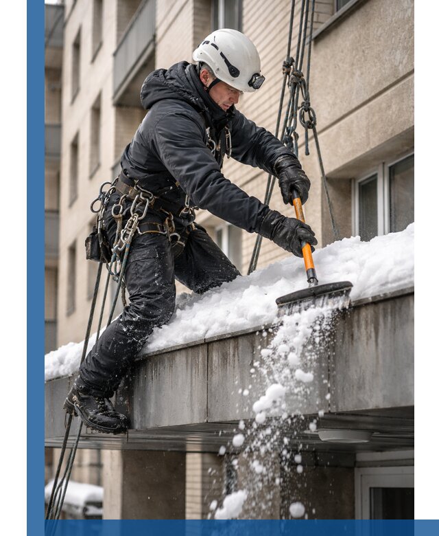 Очистка козырьков от снега в Качканаре круглогодично безопасно