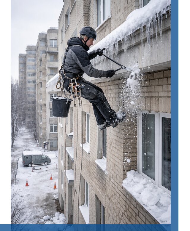 Удаление наледи с карнизов в Качканаре от 359 р. | ВЫСОТНИК-Кчк