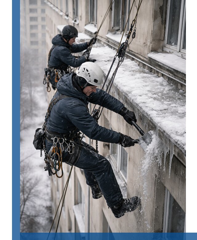 Удаление наледи и сосулек с карнизов в Качканаре профессионально
