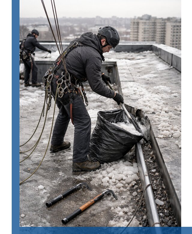 Аварийная очистка кровли в Качканаре от промальпинистов