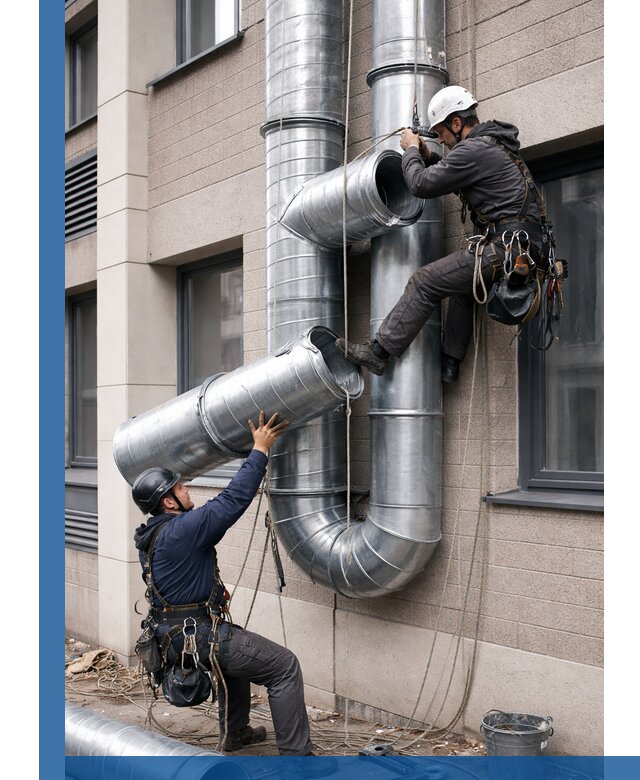 Монтаж фасадных воздуховодов в Качканаре с герметизацией и крепежом