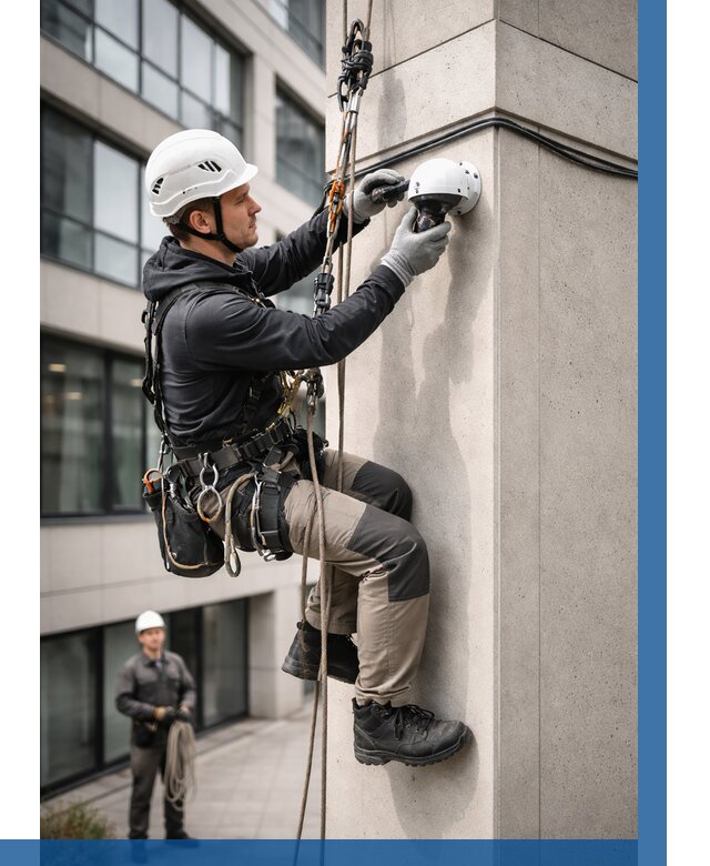 Монтаж камер видеонаблюдения на фасаде в Качканаре от 8715 р.-ВЫСОТНИК-Кчк