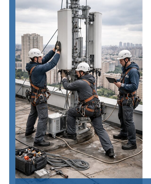 Монтаж антенн связи на крыше в Качканаре с вводом в эксплуатацию