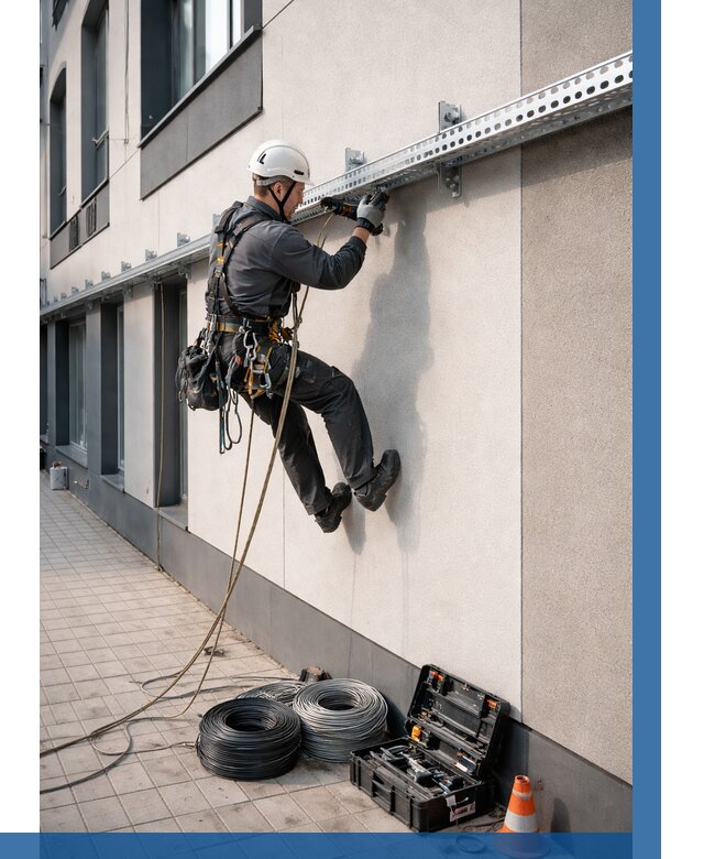 Монтаж кабельных лотков на фасаде в Качканаре от 1230 р. | ВЫСОТНИК-Кчк