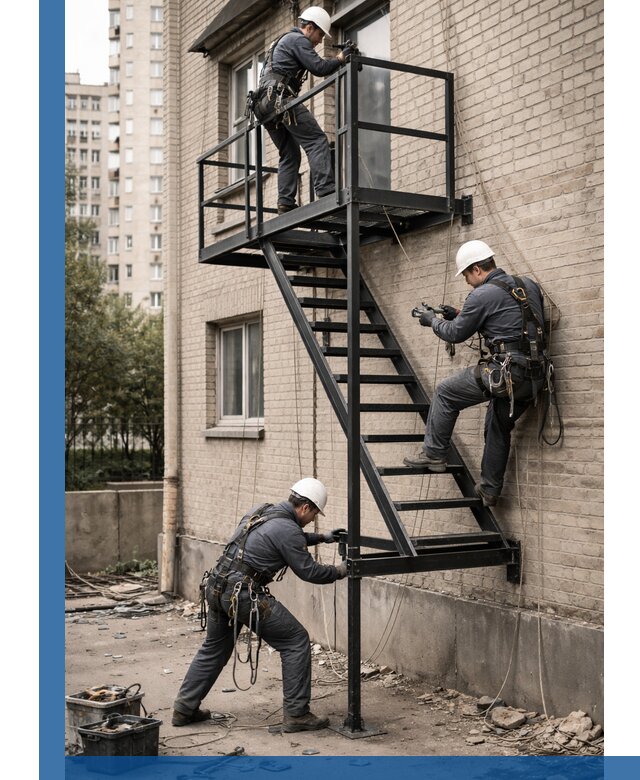 Монтаж пожарной лестницы в Качканаре, установка и крепление