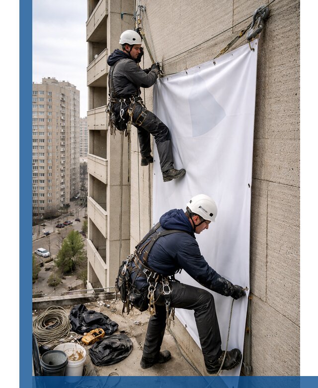 Профессиональный монтаж баннеров на фасаде в Качканаре