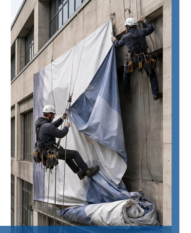 Демонтаж баннеров с фасада в Качканаре от 4614 р. | ВЫСОТНИК-Кчк