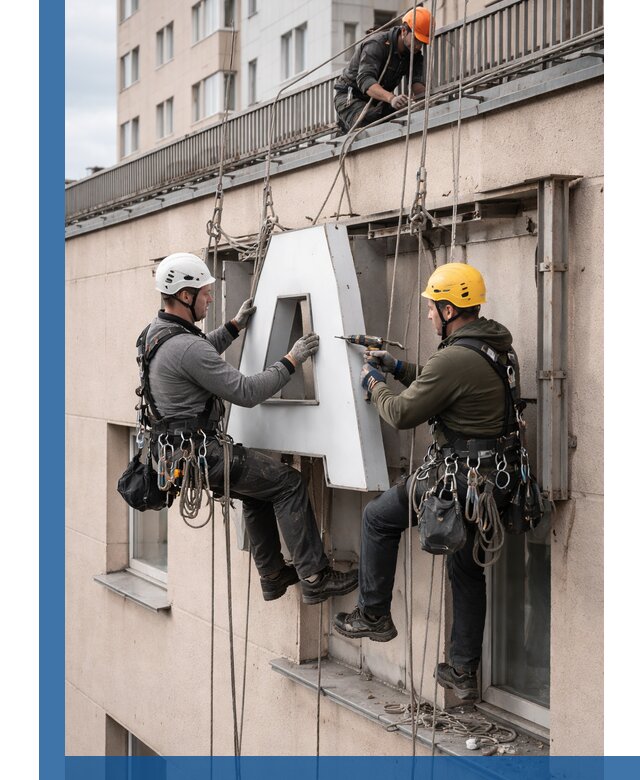 Ремонт и восстановление наружных вывесок на высоте в Качканаре