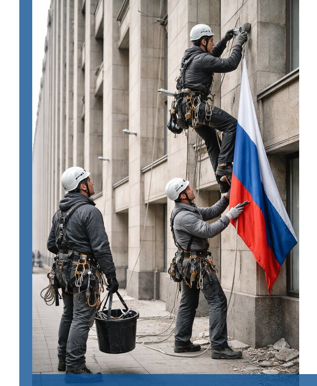 Профессиональная установка флагов на фасаде в Качканаре