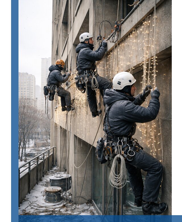 Монтаж новогодней иллюминации и украшение фасадов в Качканаре