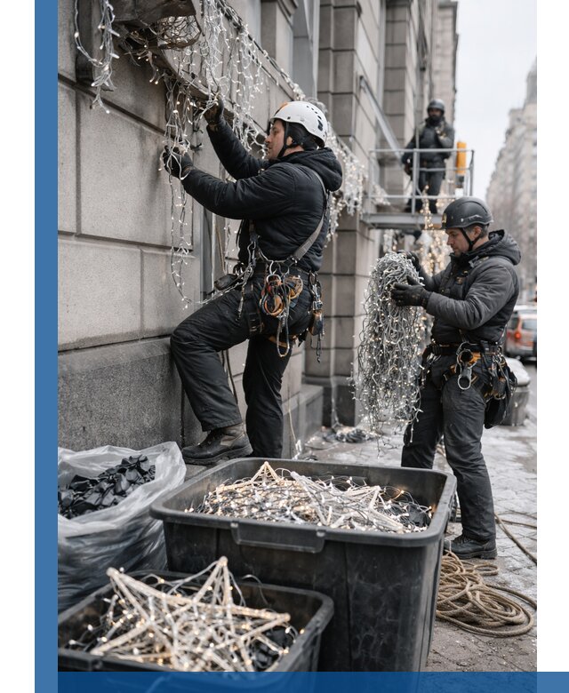 Демонтаж новогоднего оформления и гирлянд в Качканаре