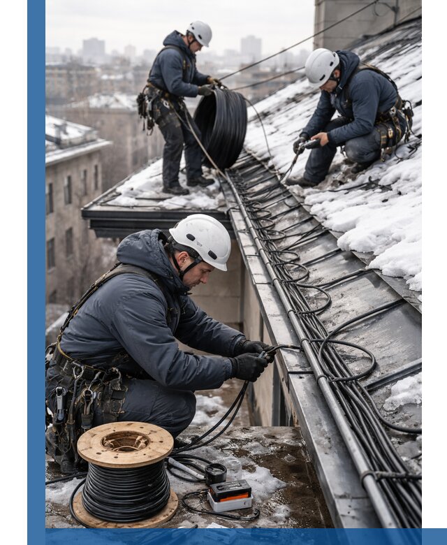 Монтаж греющего кабеля на кровле в Качканаре под ключ