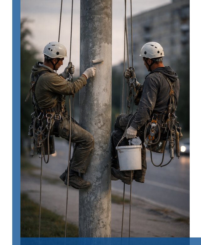 Покраска опор освещения и антикоррозийная защита в Качканаре