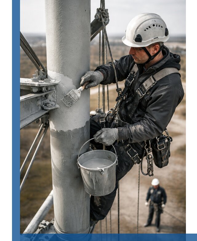 Покраска мачт связи в Качканаре промышленными альпинистами