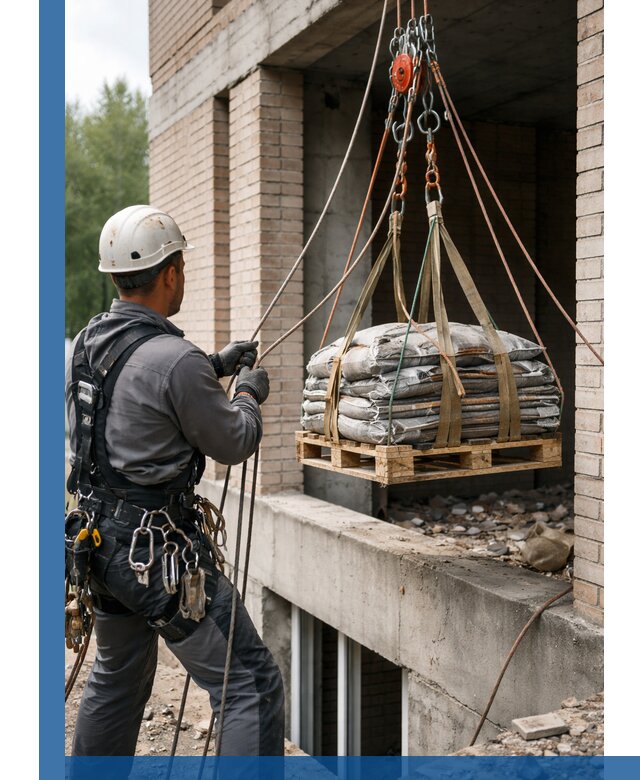 Подъем материалов на этаж веревками в Качканаре оперативно