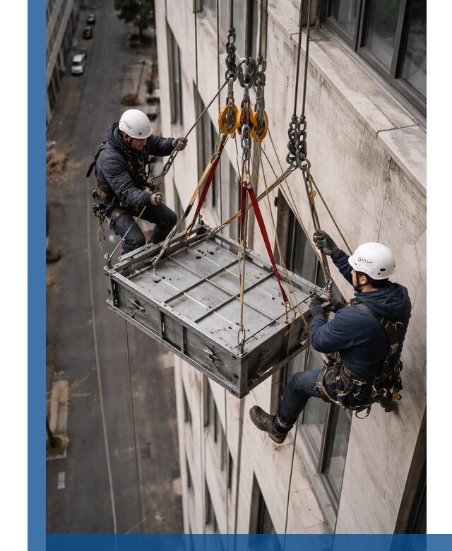 Спуск и подъем грузов по фасаду в Качканаре для зданий