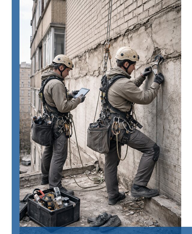 Обследование фасада промышленными альпинистами в Качканаре