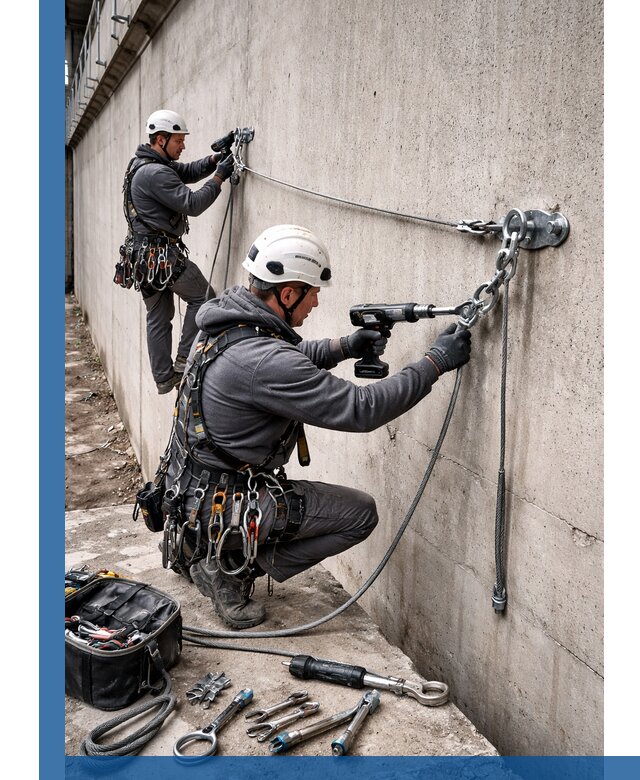 Монтаж анкерных линий высотной безопасности в Качканаре