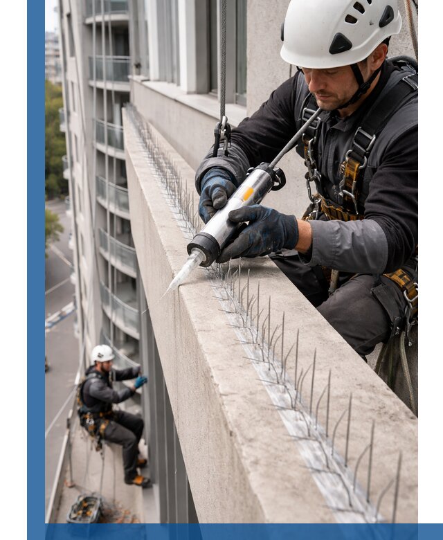 Установка шипов от птиц на фасадах и кровлях в Качканаре